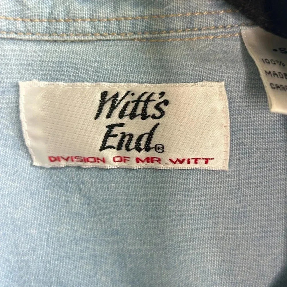 Witts End Vintage Light Denim Chambray Lace Trim Button Front Shirt Size Small - Picture 5 of 8